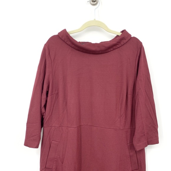 Talbots Women Size 18 Dress Maroon Red Cowl Neck 3/4 Sleeve Ponte Stretch - Picture 2 of 6